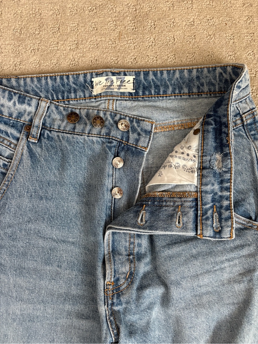 Free People We the Free 100% Cotton Jeans Wide Straight Leg Size 27 Medium Wash - Picture 3 of 11